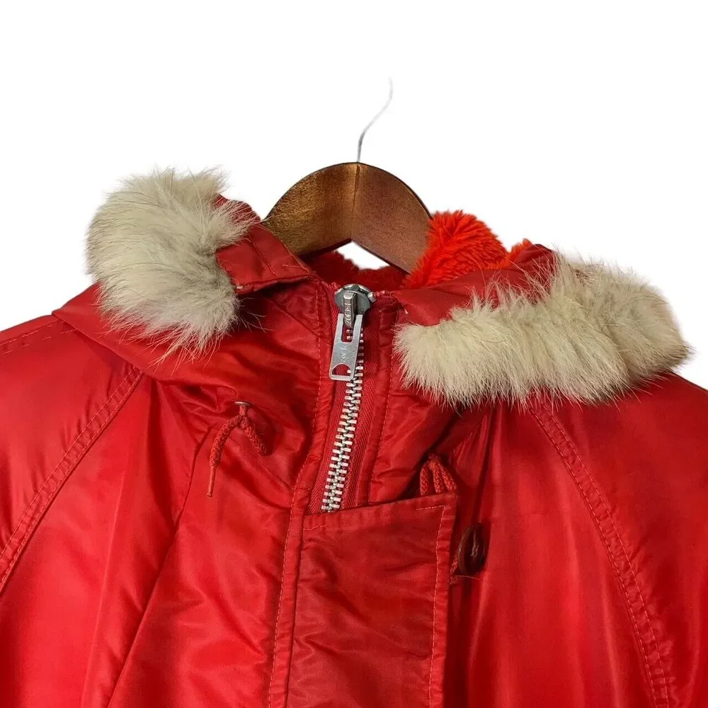 Sears JR Bazaar Puff Jacket Womens Zip & Button Closure Fur/Fleece Hood S 15 VTG